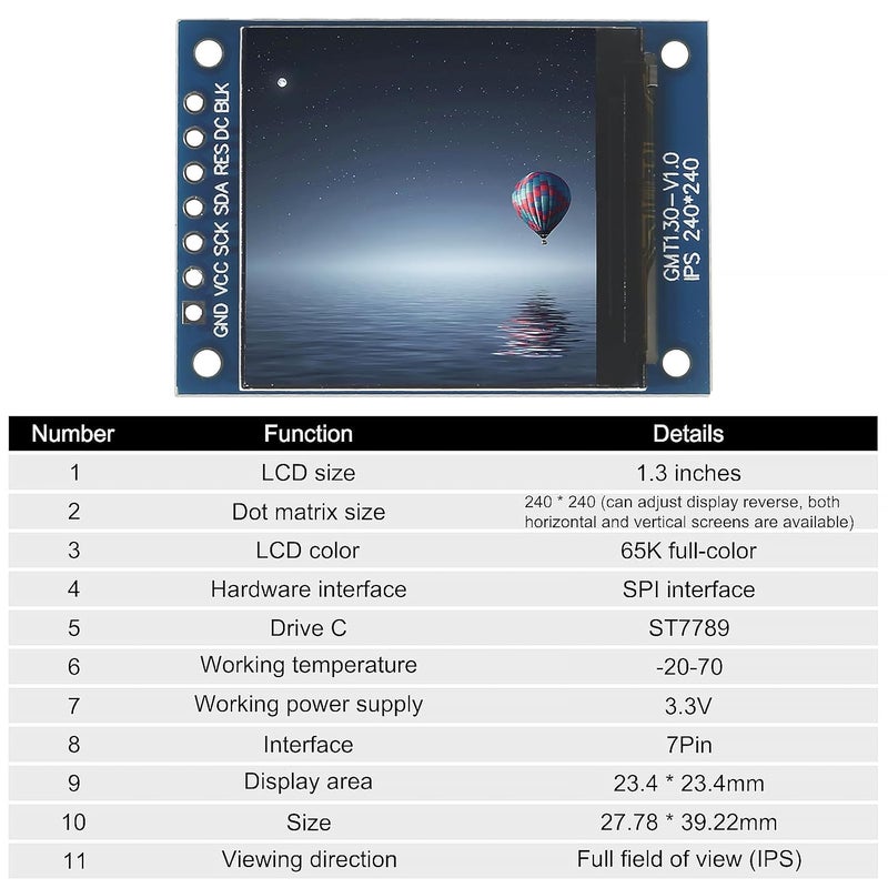 XIITIA 2pcs 1.3" SPI TFT LCD Display Screen Module ST7789 240x240 TFT LCD Screen Shield 3.3V 65K Full Color 51 STM32 for Arduino - Image 5
